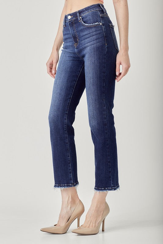 Risen High-Rise Straight Jeans