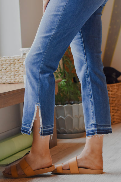 Judy Blue Fray Slit Hem Straight Leg Jeans