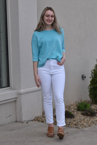 White High-Rise Crop Straight Jeans by Flying Monkey