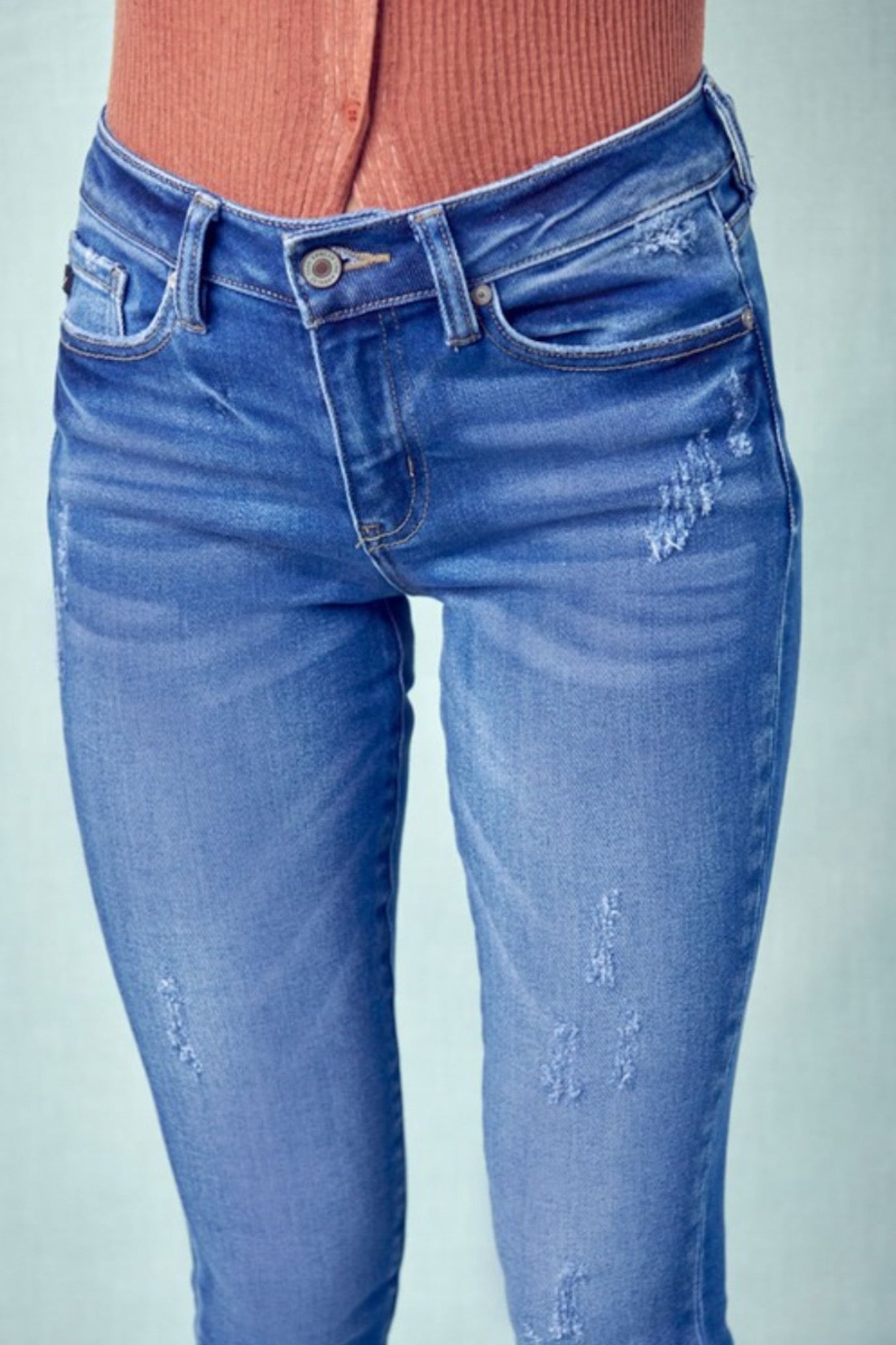 KanCan Medium Wash Distressed Midrise Ankle Jeans