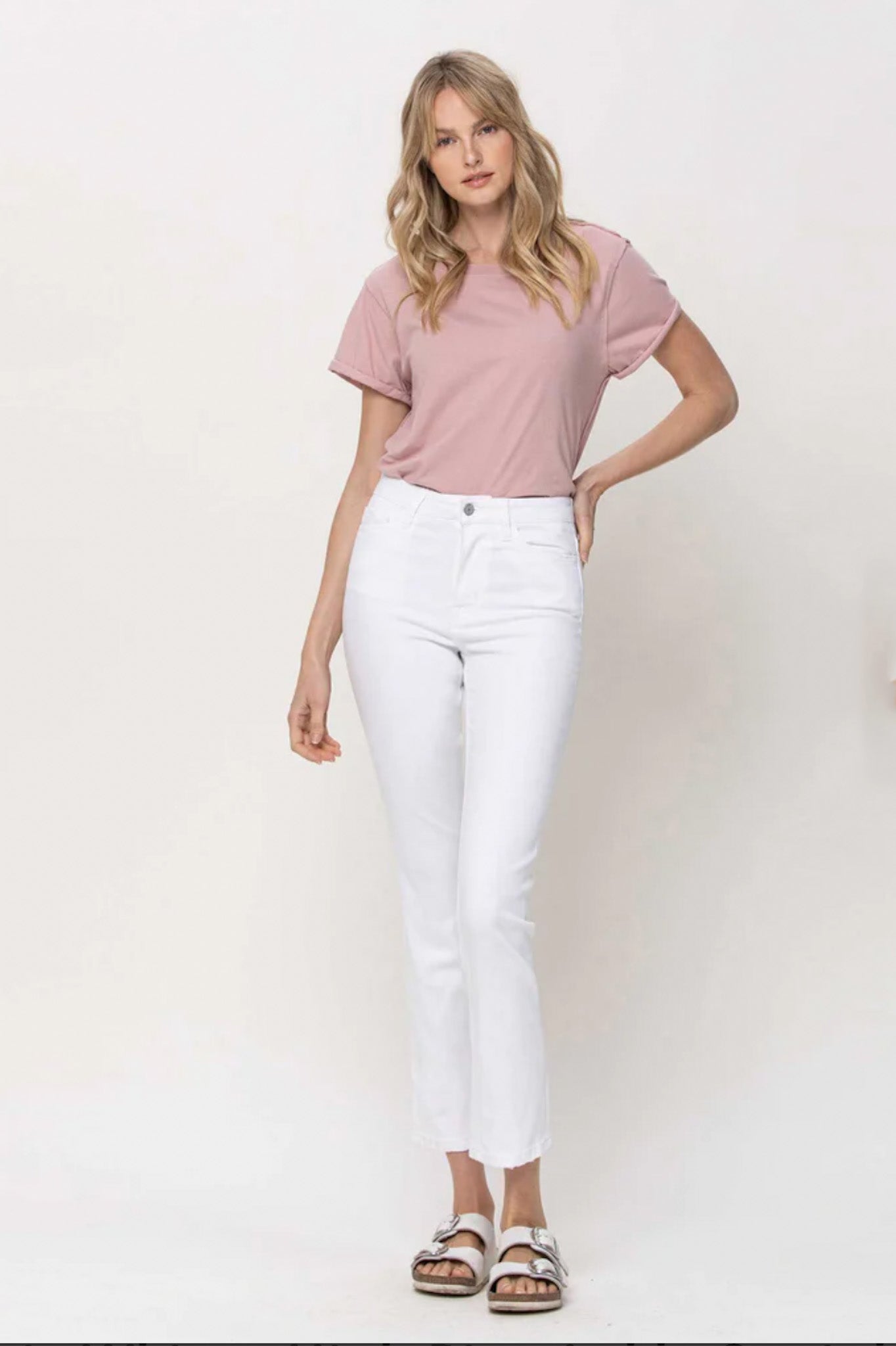 White High-Rise Crop Straight Jeans by Flying Monkey